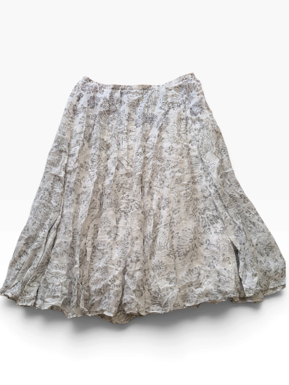 J. Jill White/Light Grey Watercolor Floral Crinkle Linen Midi Skirt L
